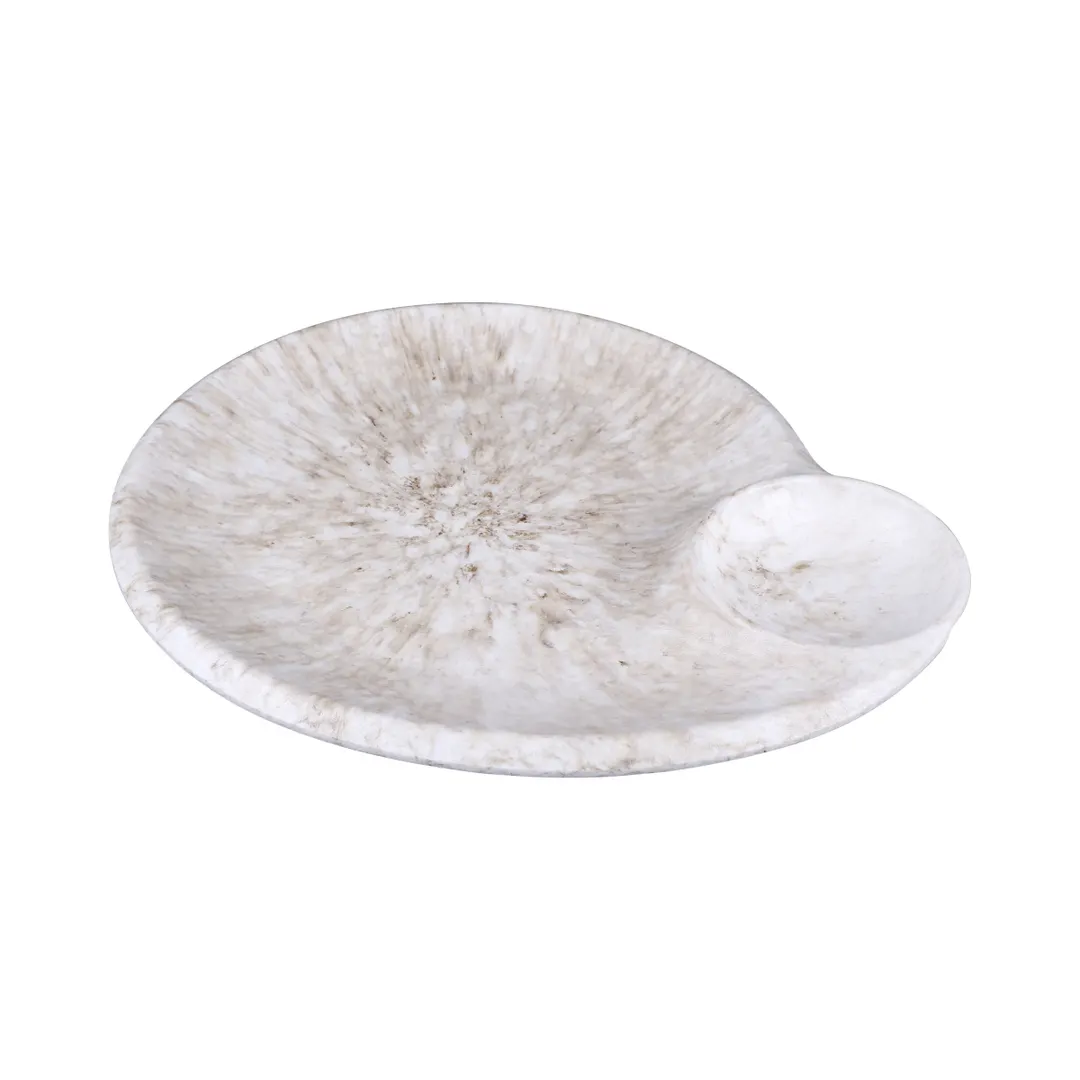 GET B598118-BRM Chip & Dip Plate, 10" Square, 2-Compartment, Melamine, Brown Marble, Dishwasher Safe