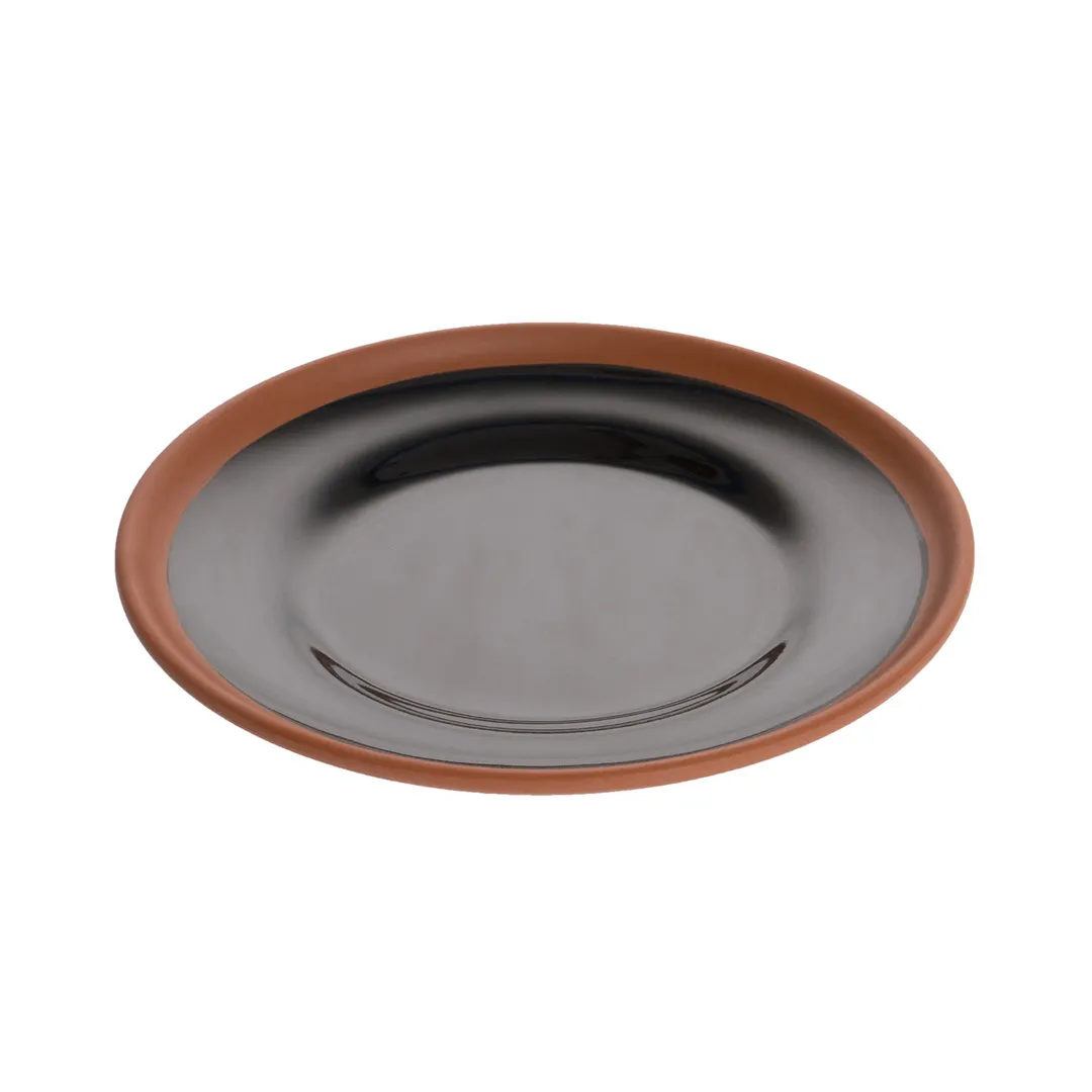 GET BAL105 Cheforward Balance Plate, 7" Dia., Round, Melamine, Shiny Black/Matte Terra Cotta