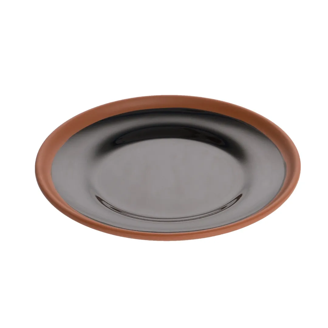 GET BAL106 Cheforward Balance Plate, 9" Dia., Round, Melamine, Shiny Black/Matte Terra Cotta