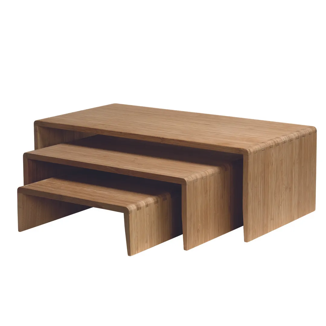 GET BAMRISERR12 Riser Set Natural Bamboo Rect. 12"x24"x8", 12"x18"x6" & 12"x12"x4" Wood Base - Set