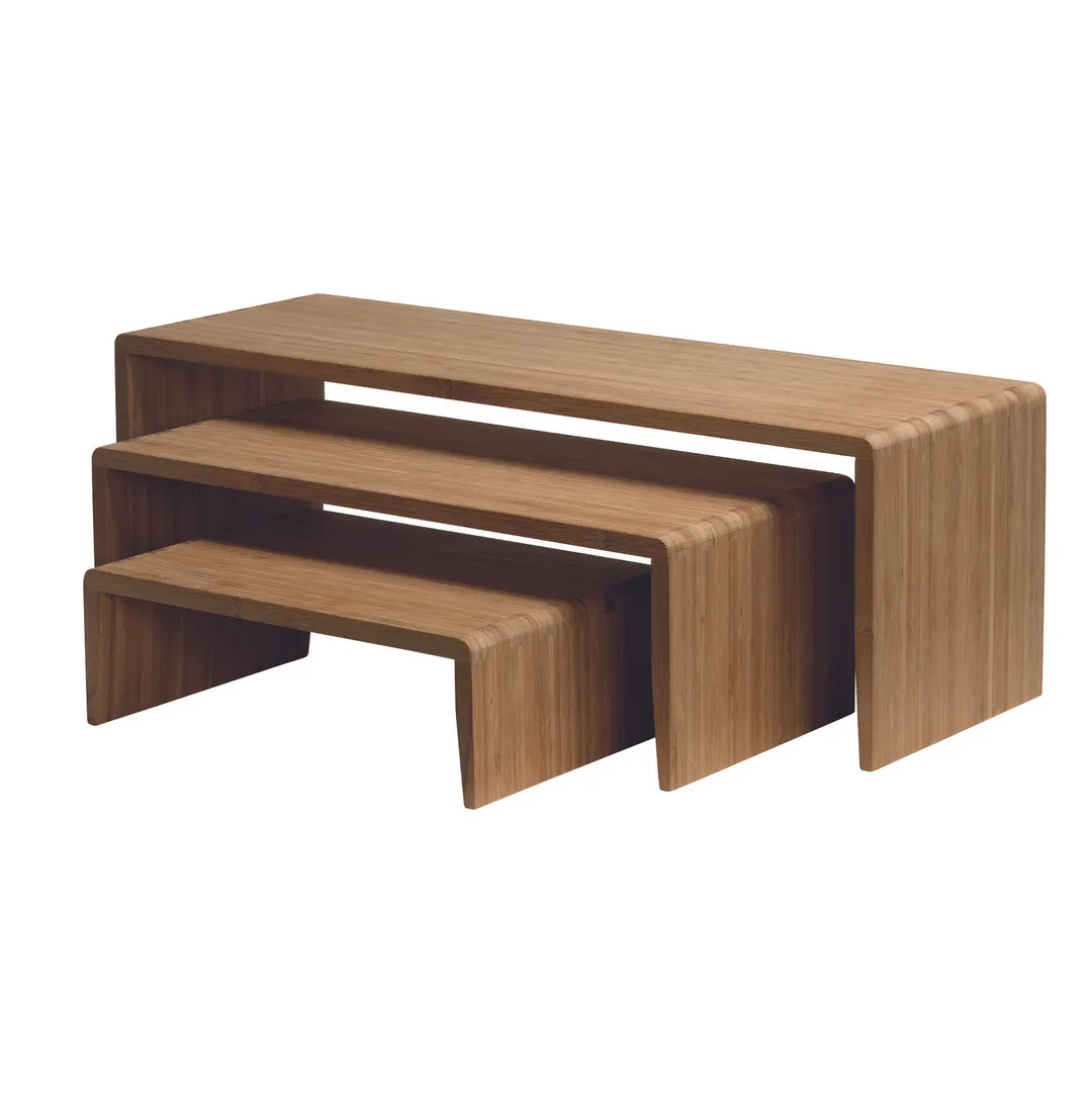 GET BAMRISERR8 Riser Set, Nat Bamboo – 8" x 24" x 8", 8" x 18" x 6" & 8" x 12" x 4" Wood Base - Set