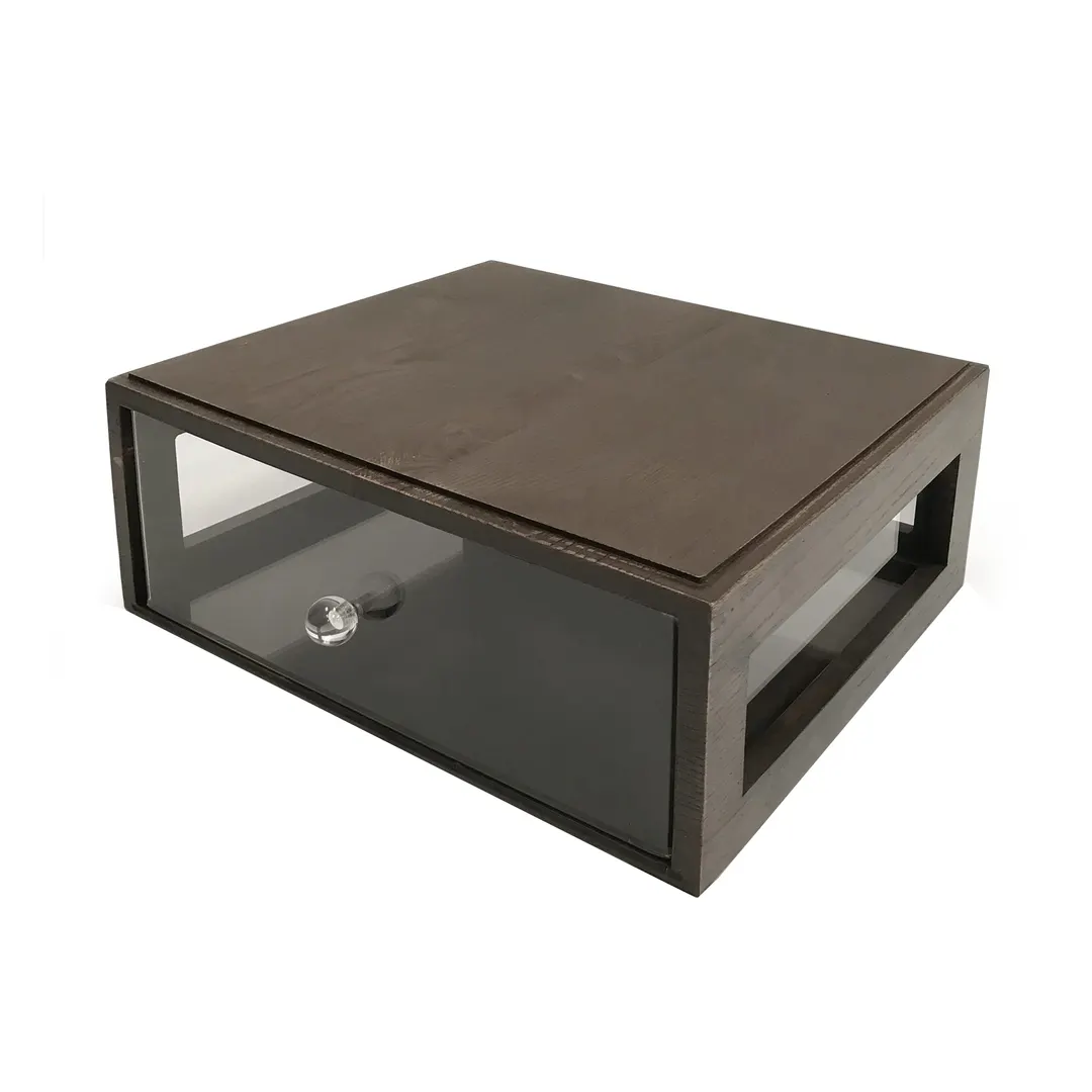 GET BB-RECT-14-GA Bread Box, 14-3/4" W x 12-3/4" D x 5" H, Gray Ash Wood with Acrylic Drawer - Set