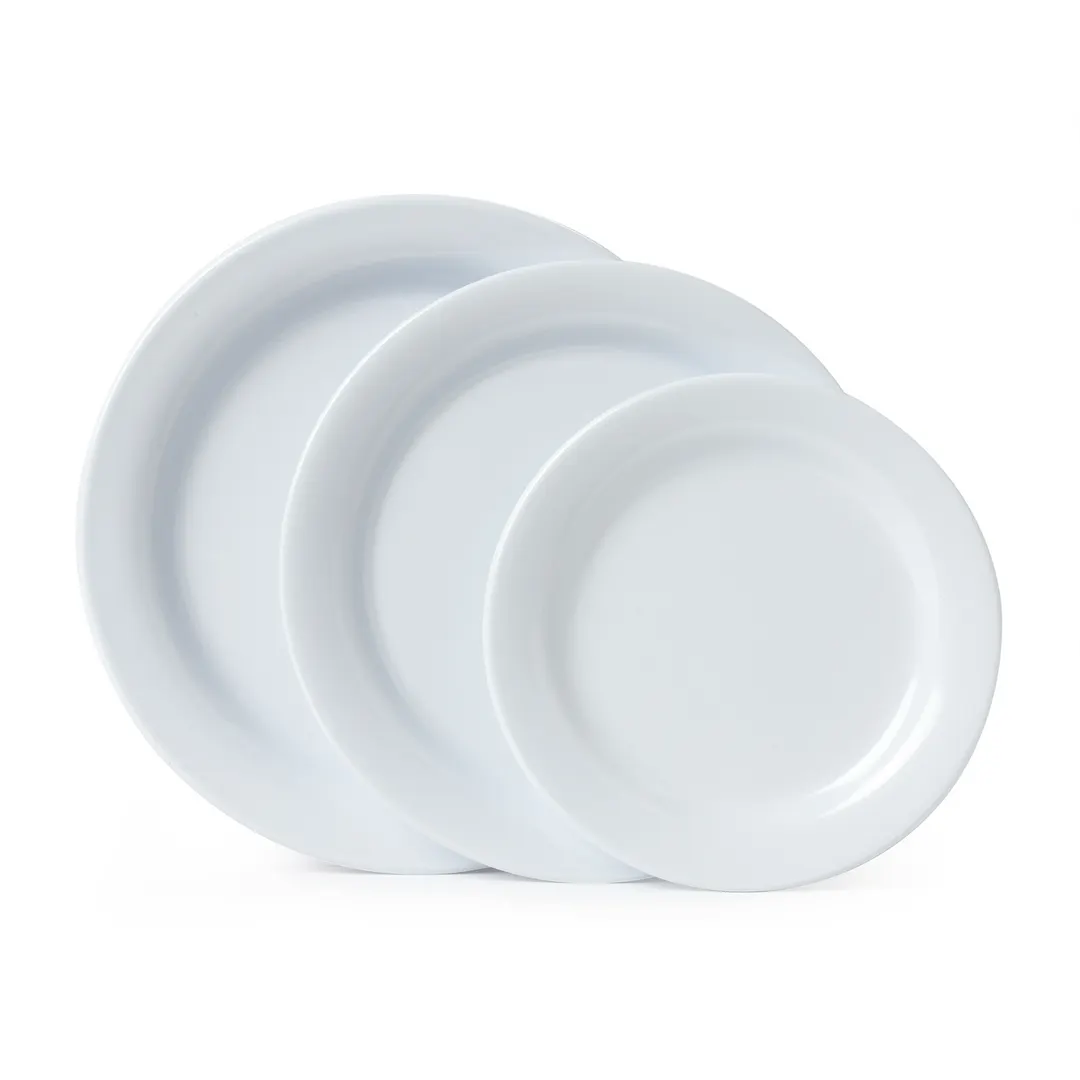 GET BF-090-W Plate 9" Round Med Rim Melamine White Break‑Res Dishwasher‑Safe BPA‑Free NSF - Dozen