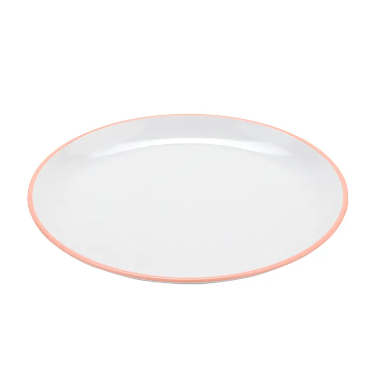 GET BF-1050-GF Settlement Dinner Plate, 10-1/2" Round Melamine, White/Pink, Dishwasher Safe - Dozen