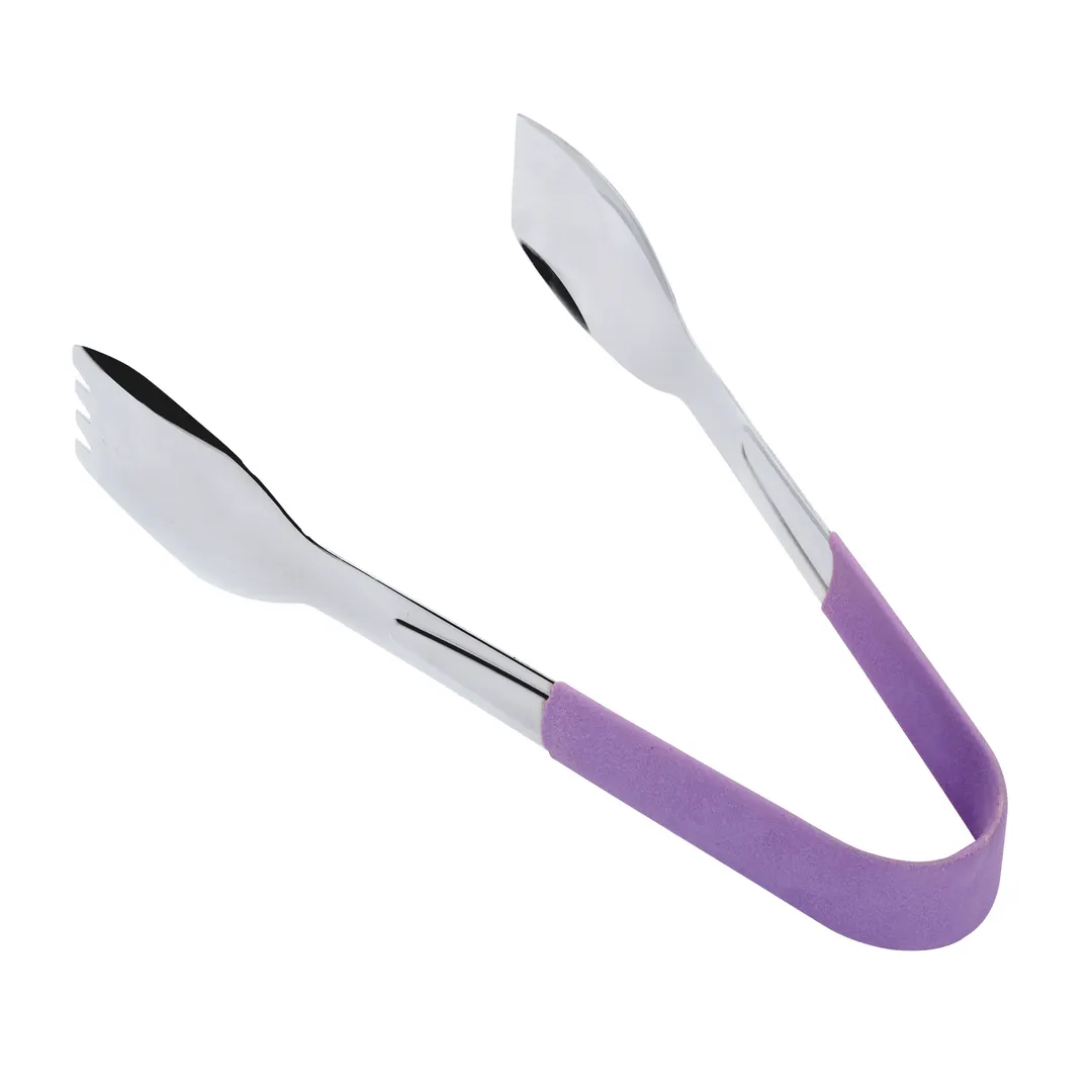 GET BSRIM-70-PR Serving Tongs, 9" Stainless Steel, Purple PVC Cool-Grip Handle, Mirror