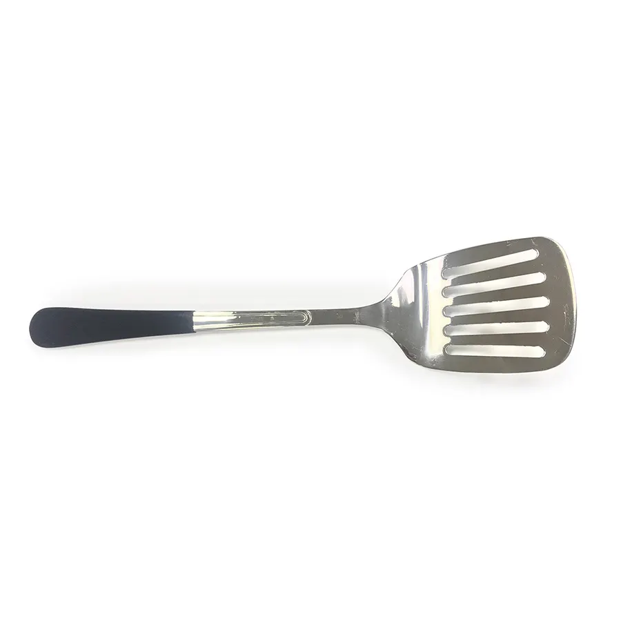 GET BSRIM-81-BK Stainless Slotted Turner, 13-1/2" O.A., 3"x3" Blade, Black PVC Handle, Dishwasher Safe