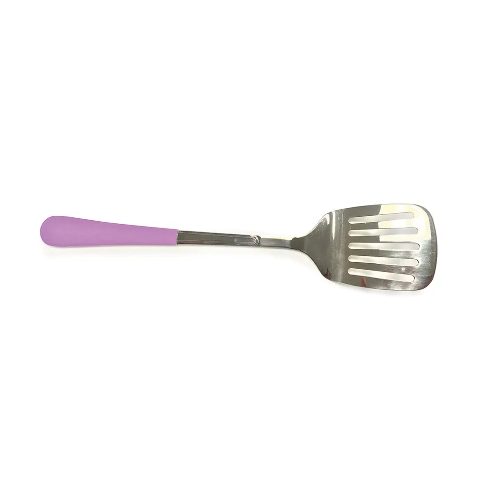 GET BSRIM-81-PR Stainless Spatula, 13-1/2" O.A., 3"L x 3"W Slotted, Purple PVC Handle, Mirror