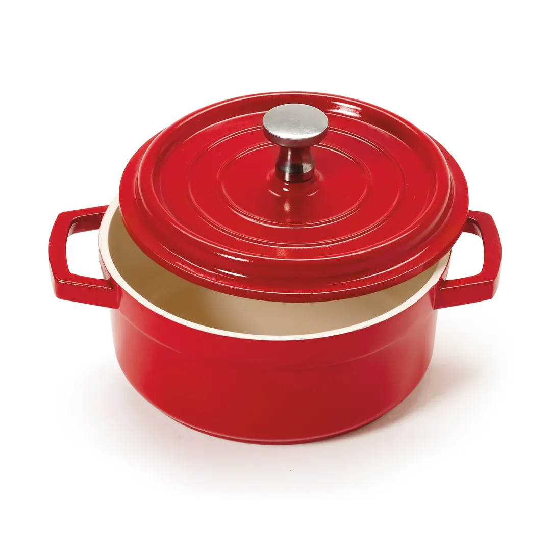 GET CA-002-RW/CC Heiss Mini Bistro Pot, 8oz, 4-1/4" Dia × 1-3/4" H, Red/White, Enamel Aluminum, 500°F