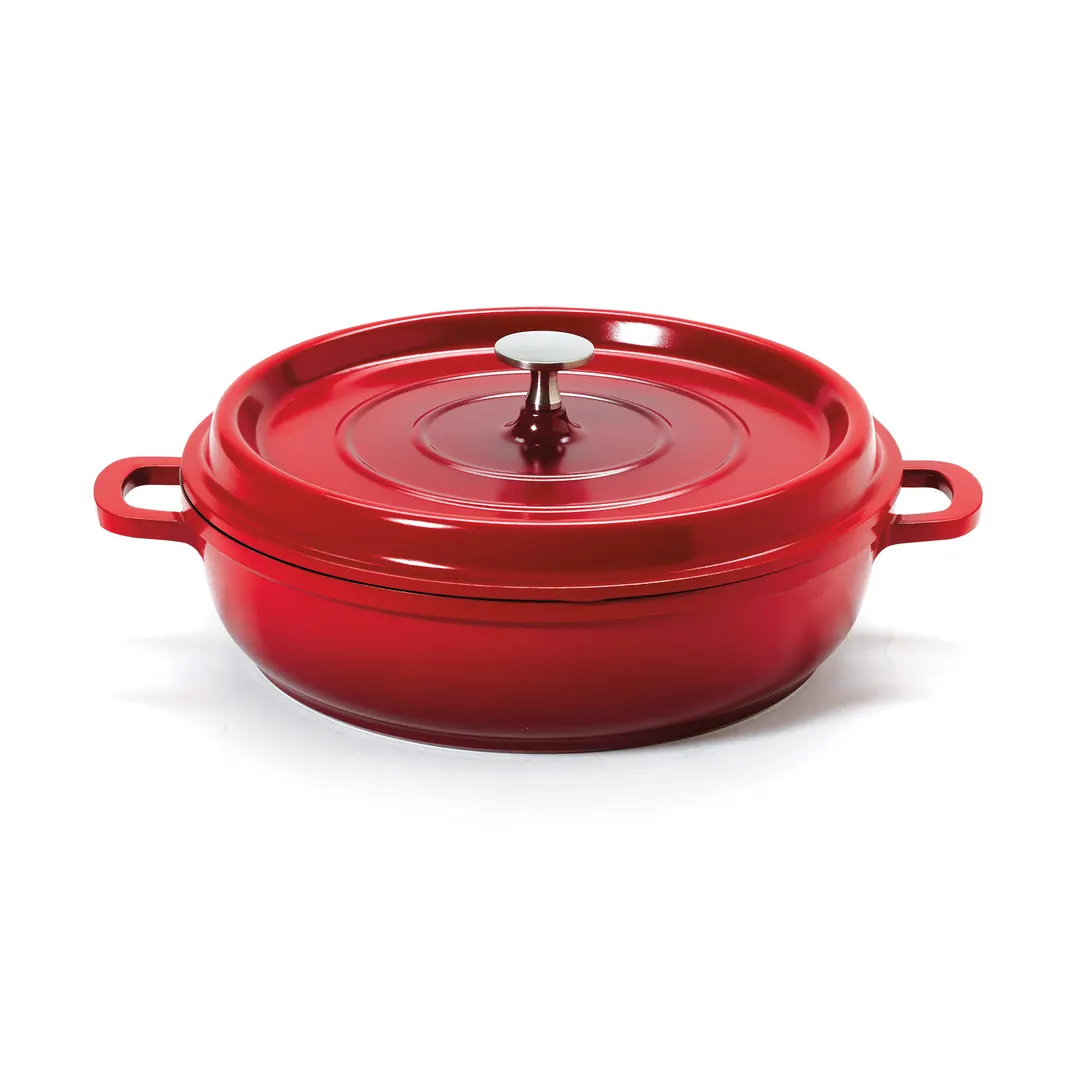 GET CA-005-R/BK/CC Heiss™ Braiser Pan, 3 Qt, 10‑1⁄4" Dia X 2‑7⁄8" H, Red, Aluminum Enamel, Induction