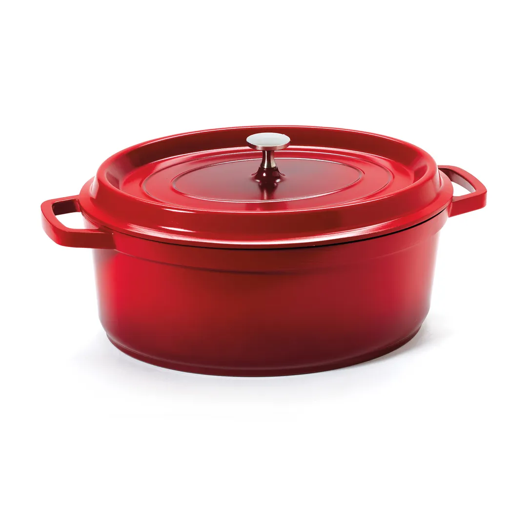 GET CA-007-R/BK/CC Dutch Oven, 6.5/7 Qt Oval 12-1/8" x 9-7/8" x 4-1/4", Red/Black Aluminum Finish