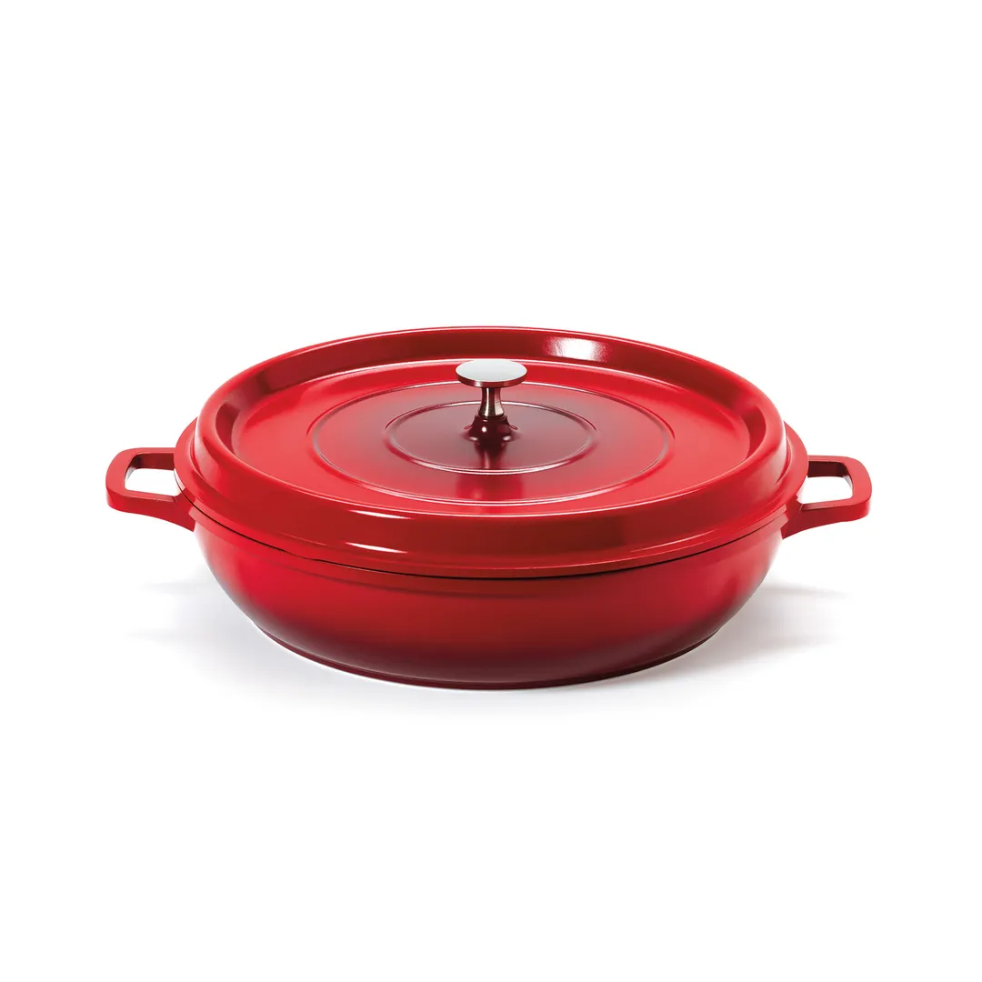 GET CA-008-R/BK/CC Heiss™ Braiser Pan, 12" 4‑5 Qt, Red/Black, Cast Aluminum Induction‑Ready, Finish