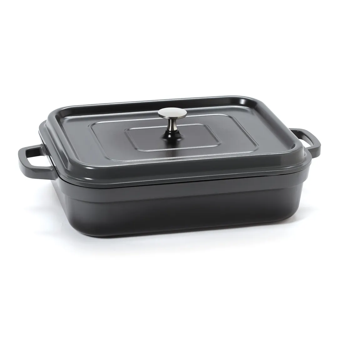 GET CA-010-GR/BK/CC Heiss™ Induction Roaster, 5 Qt, 13" x 11", Gray/Black Enamel, 500°F Safe