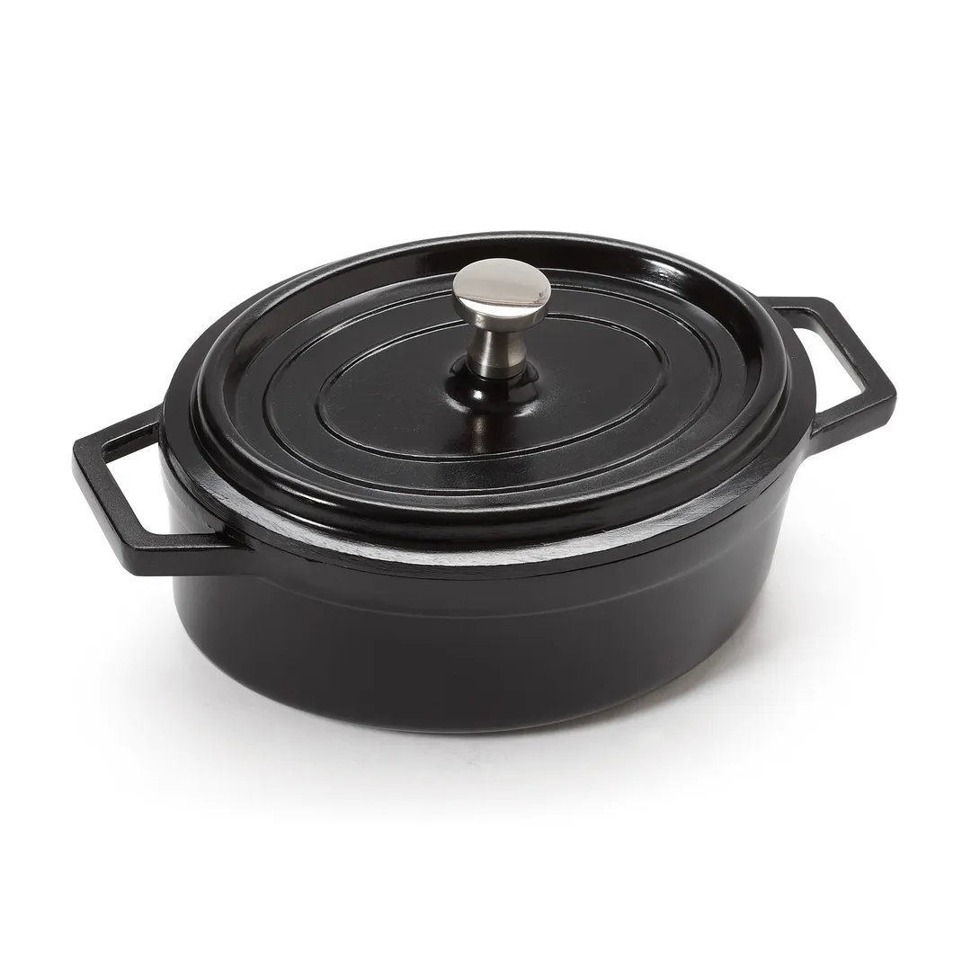 GET CA-103-BK/BK/CC Heiss Mini Induction Pot, 12 oz, 5-1/2" x 4-1/4" x 2" Oval, Black, Ceramic Enamel