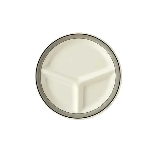 GET CP-10-CA Diamond Cambridge Plate – 10-1/4" 3‑Compartment, White/Gray Rim, Melamine - 1 Dozen