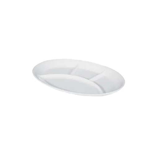 GET CP-134-W Diamond White™ Oval Plate, 13" x 9-1/2", Four‑Compartment Melamine, White - 1 Dozen