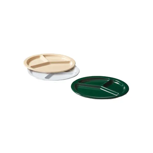 GET CP-533-T Plate – 10" Tan Melamine, 3‑Compartment, Break‑Resistant, NSF - Dozen