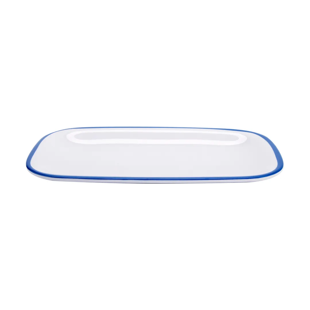 GET CS-1280-W/CB Enamelware Platter, 11.75" x 7.75" White With Blue Trim, Melamine, NSF - Dozen