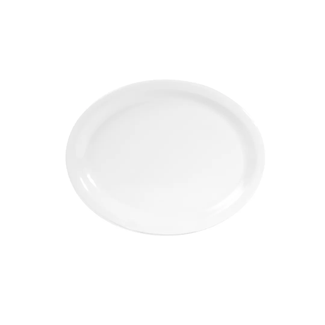 GET D75OV-W Plate, 9-5/8"W x 7-1/2"D x 7/8"H, Oval Melamine, White, Narrow Rim, Dishwasher Safe