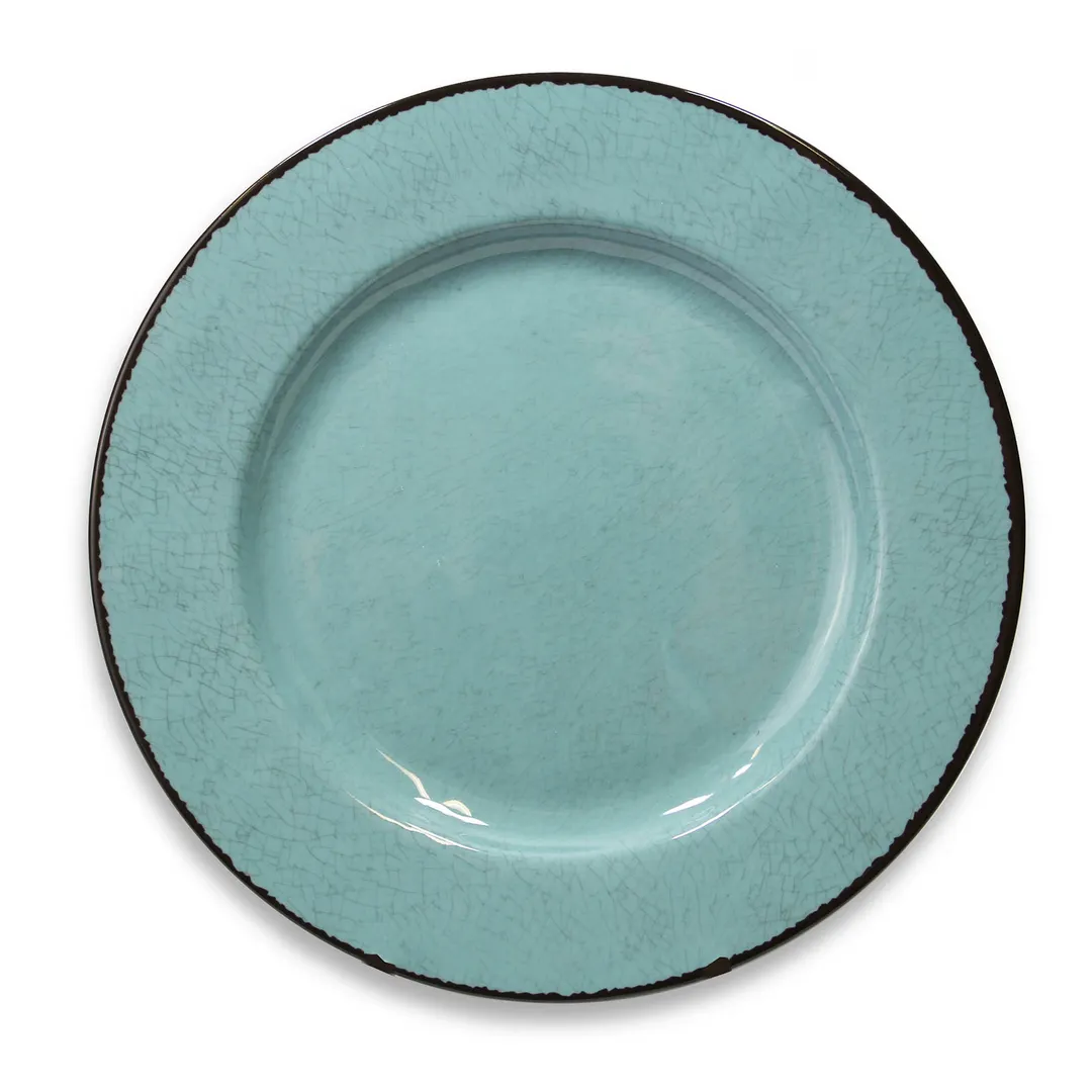 GET D850M-CB Plate, 8-1/2" Round, Crackled Texture, 1" High, Melamine, BPA‑Free, Cameo Blue