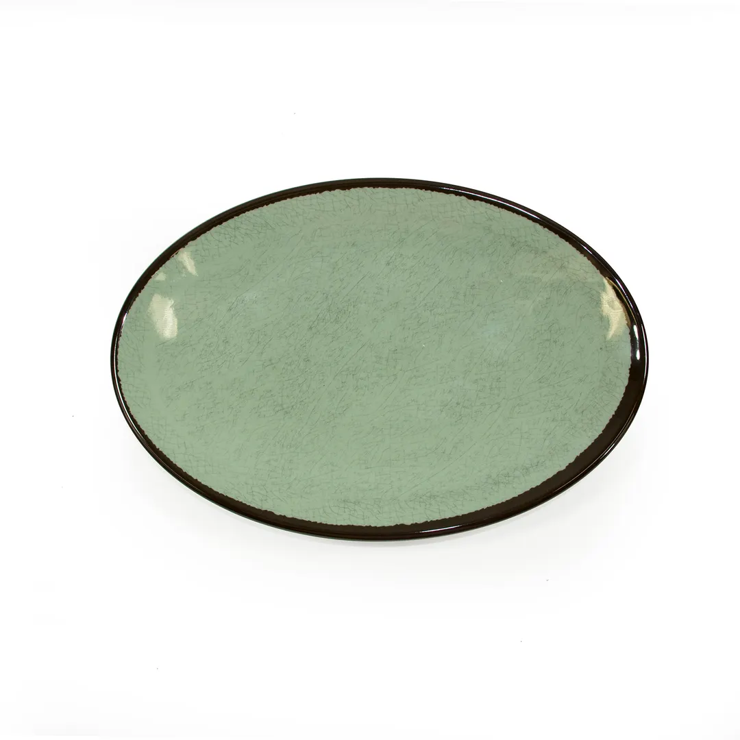 GET D8512OVM-H Oval Melamine Plate 12-1/2" x 8-1/2" Green, Crackled, Dishwasher Safe