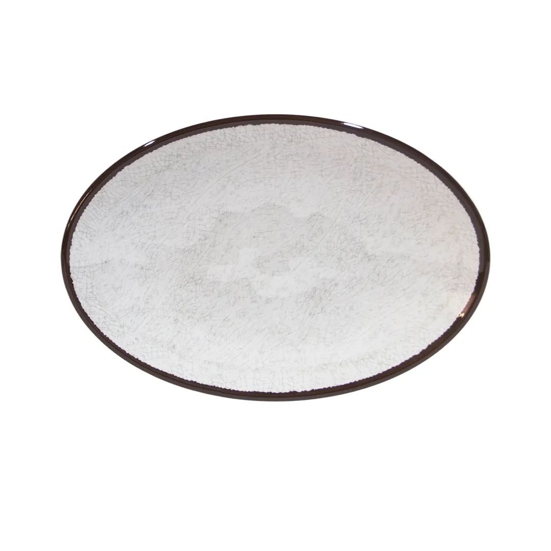 GET D8512OVM-W Plate, 12-1/2" x 8-1/2" x 1"H, Oval Coupe, White Melamine, Crackled Texture