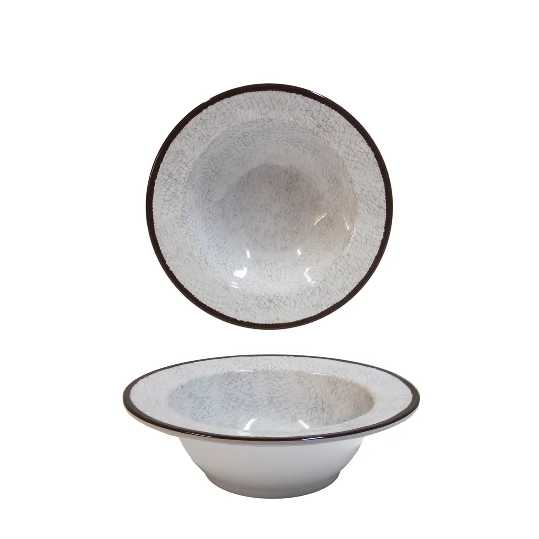 GET DB6M-W Bowl, 10 Oz (7" Dia. x 2" H), White Melamine, Crackled Texture, Vintage California Mojave