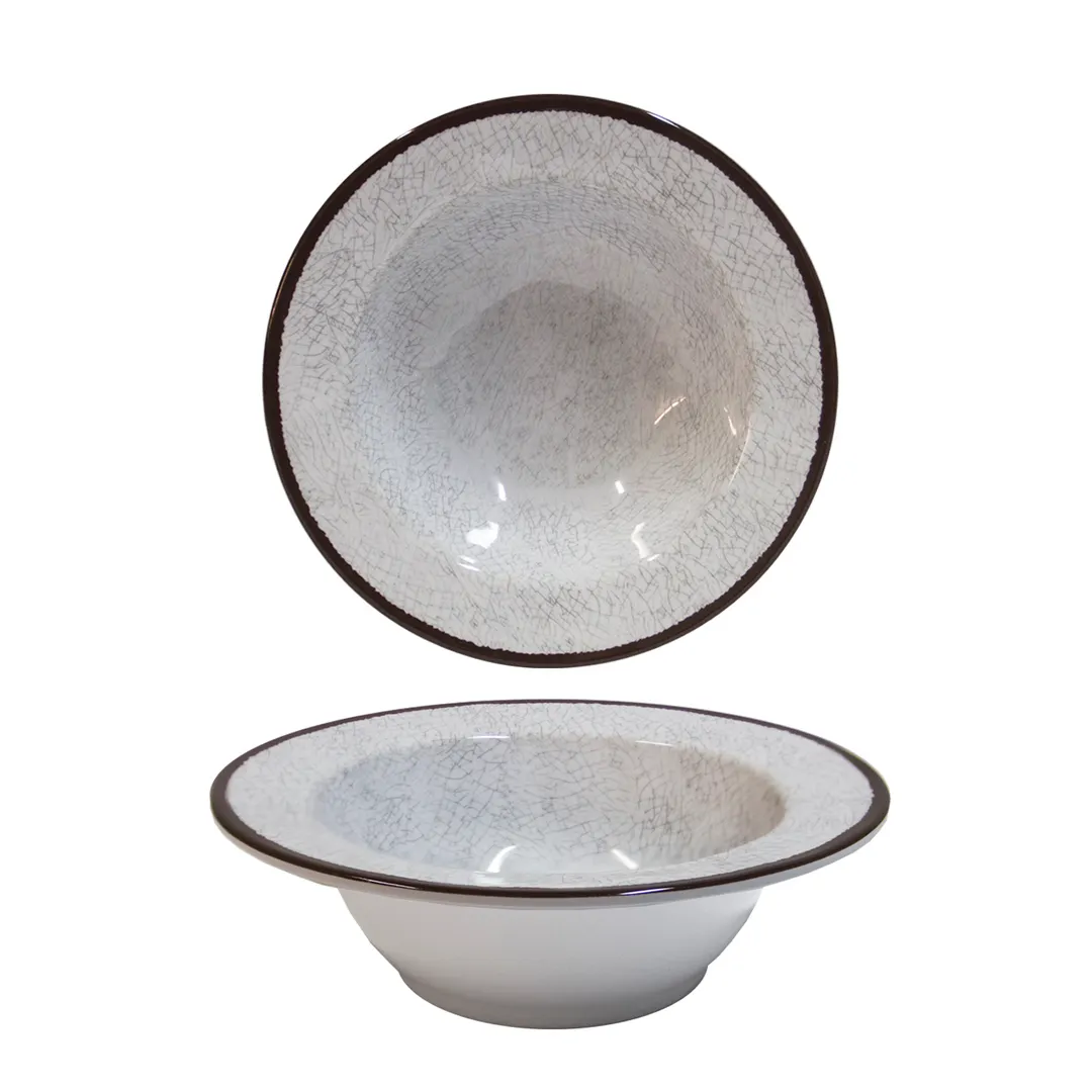 GET DB8M-W Elite Bowl, 18 Oz (8" Dia. X 2-1/4"H), Round Melamine, White Crackled Texture