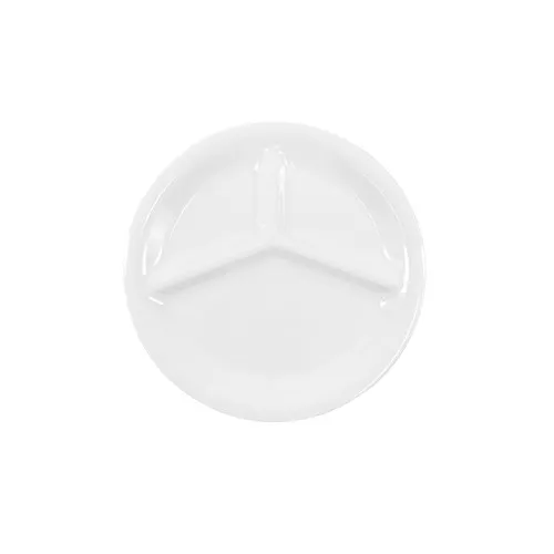 GET DC103-W 10" Round 3-Compartment Melamine Serving Plate, 1" H, White, BPA‑Free, Dishwasher Safe