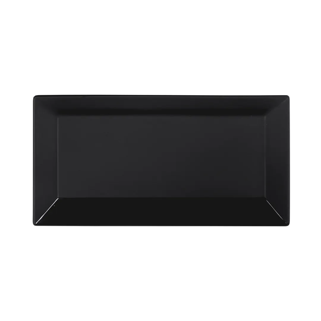 GET DMP94-B Plate, 9-3/8"L x 4-3/4"W x 3/4"H, Rectangular Black Melamine, Wide Rim, Stain-Resistant