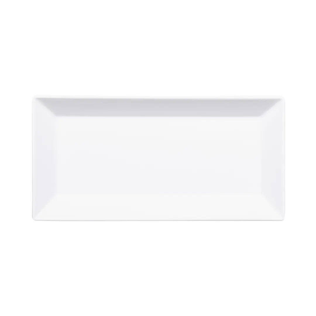 GET DMP94-W Plate, 9-3/8"L x 4-3/4"W x 3/4"H, Rectangular Wide Rim Melamine White