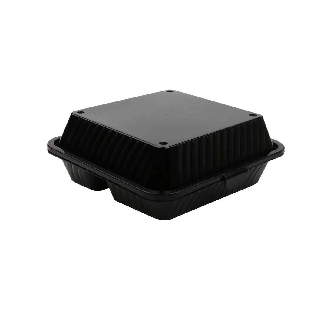 GET EC-09-1-BK 9" x 9" x 3.75" 3‑Compartment Black Polypropylene Box, Microwave Safe, NSF - Dozen