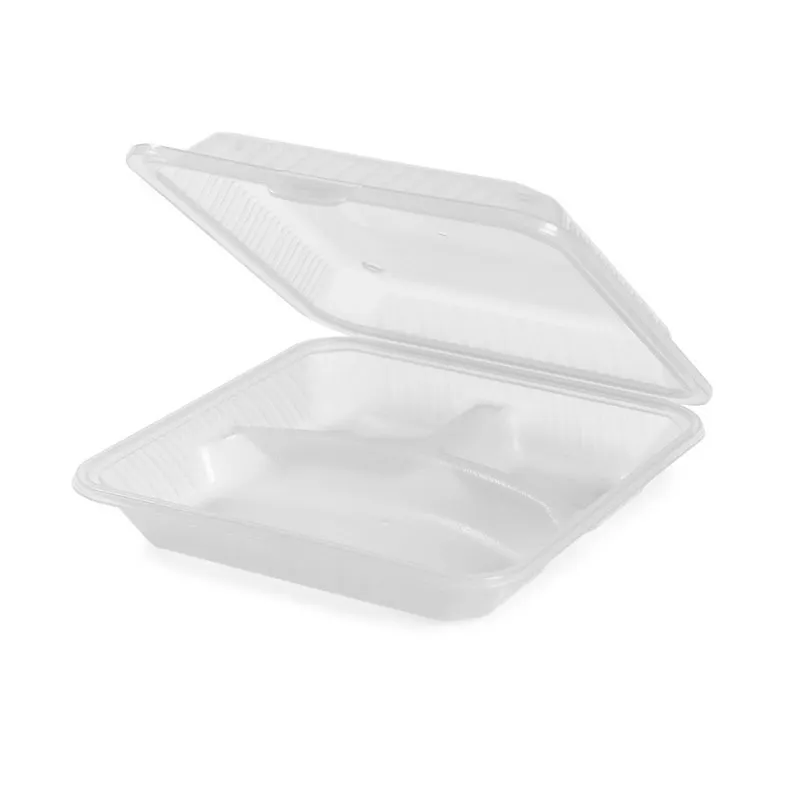 GET EC-12-1-CL, 9" x 9" x 2.75" Clear Polypropylene, 3-Compartment Snap Closure, BPA-Free - Dozen