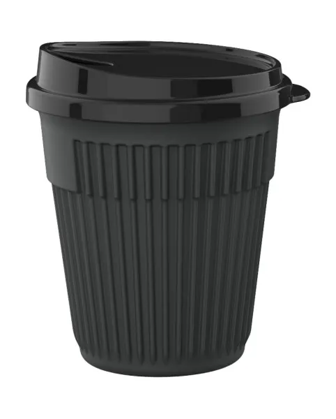 GET EC-212-1-CHG Ribbed Black 12oz Plastic Mug, 3-1/2" Top Dia., With Lid - Dozen
