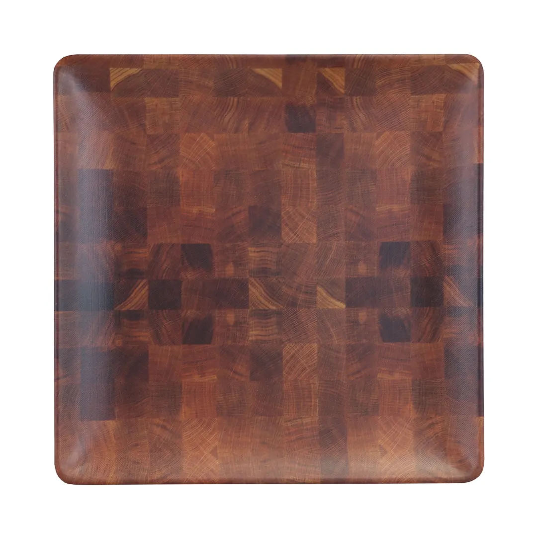 GET ECO99SQ-CK Square Plate, 9"L x 9"W x 3/4"H, Melamine, Natural Checkered Wood, Durable