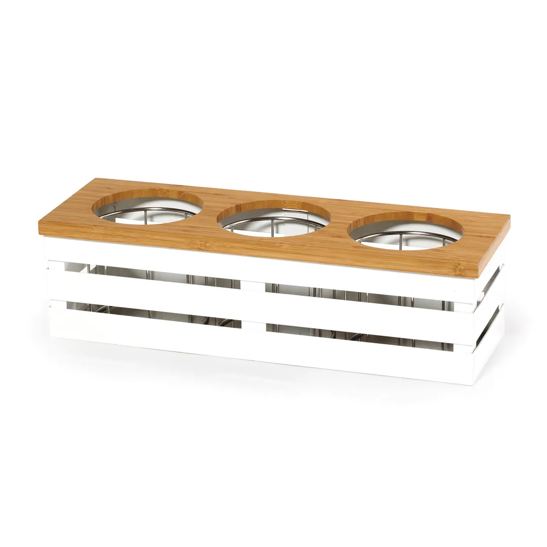 GET FB-3COMP-W Condiment Display, 19-1/2" x 6-3/4" x 5-1/2" White Steel, 3-Compartment Bamboo Lid