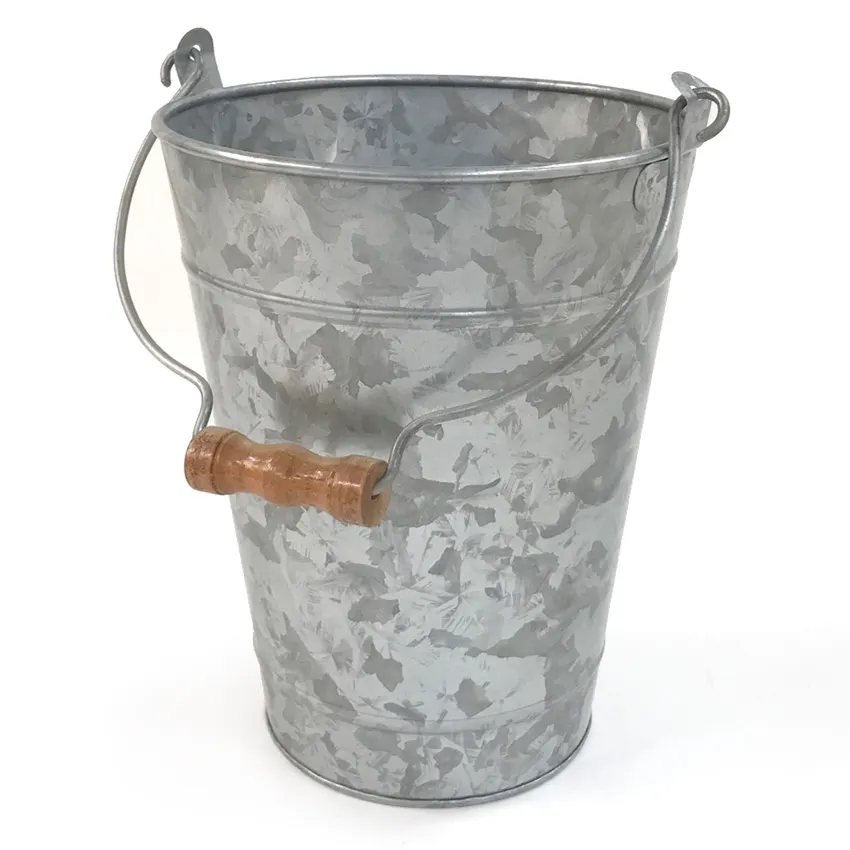 GET GB-87-GG Metal Bowl Bucket, 4.8 L (5 Qt) 8" Dia x 10" H, Gray Galvanized, Round Handle