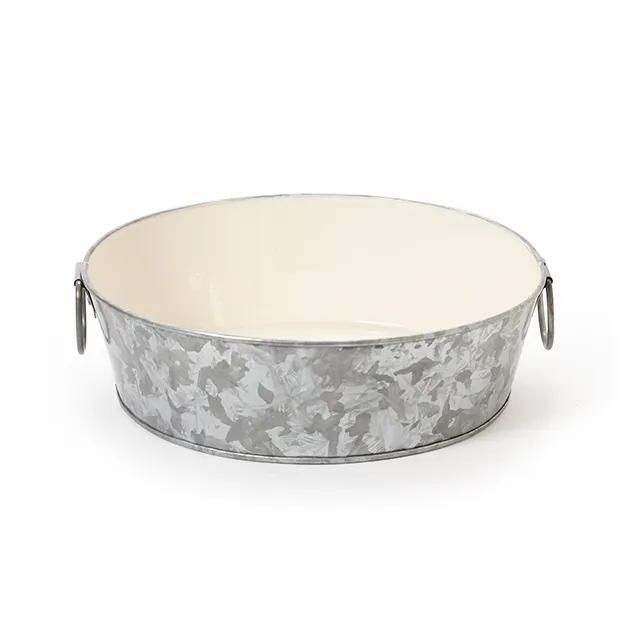 GET GT-109-GG/IV Round Serving Tray, 9" Dia x 3"H, Galvanized Metal, Ivory Finish, Drop Loop Handles