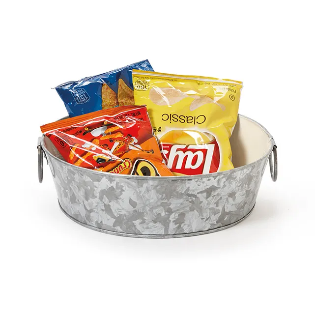 GET GT-1090-GG/IV Tray, 10-1/2" Dia x 3"H, Galvanized Metal with Powder‑Coated Finish, Loop Handles