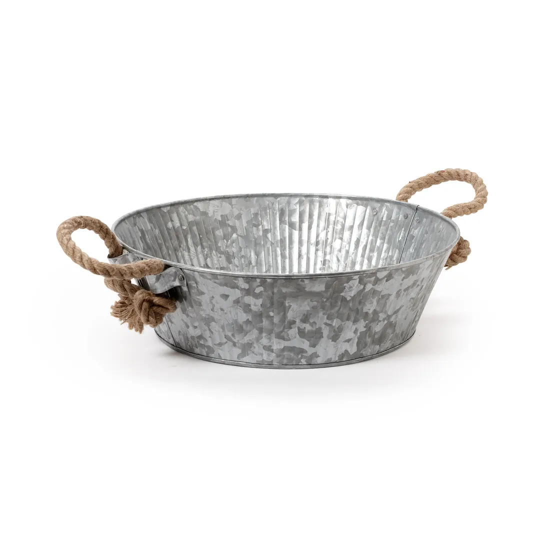 GET GT-1414-GG Tray, 14" Dia. X 4-1/5"H, Round, Gray, Galvanized Metal, Rope Handles