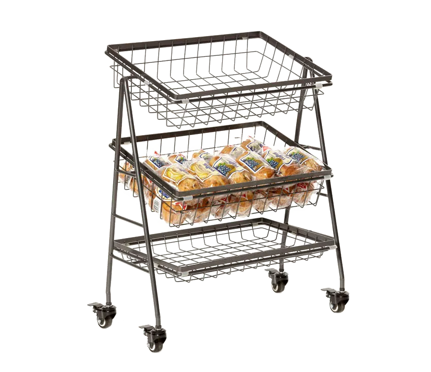 GET IR-2010-MG Urban Renewal Merchandiser Stand, 3‑Tier Gray Metal, 21½"W x 12¼"D x 25¾"H, Wheels