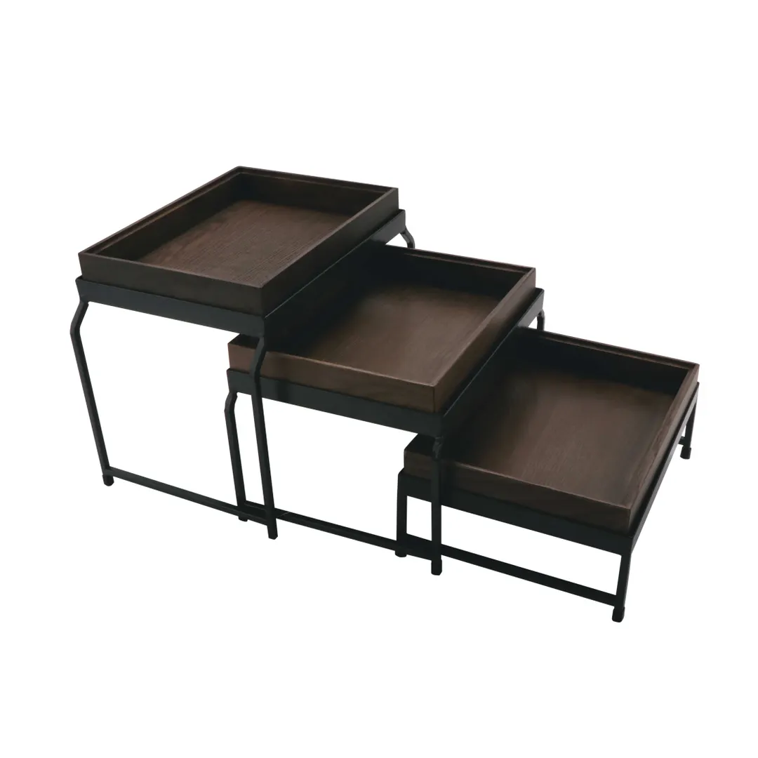 GET IR-735-MG-1292GA 3-Tier 14-1/8"L x 9-3/8"W x 11-3/4"H Rectangular Grey Iron Base, Wood Box - Set