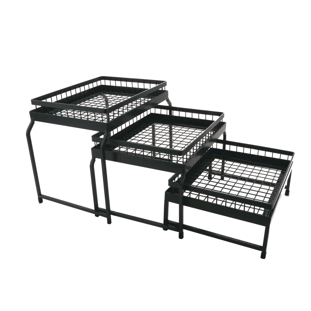 GET IR-735-MG-1292MG Nesting Stand Set 4‑Piece 3‑Tier 14‑1/8"L×9‑3/8"W×11‑3/4"H Grey + Baskets - Set