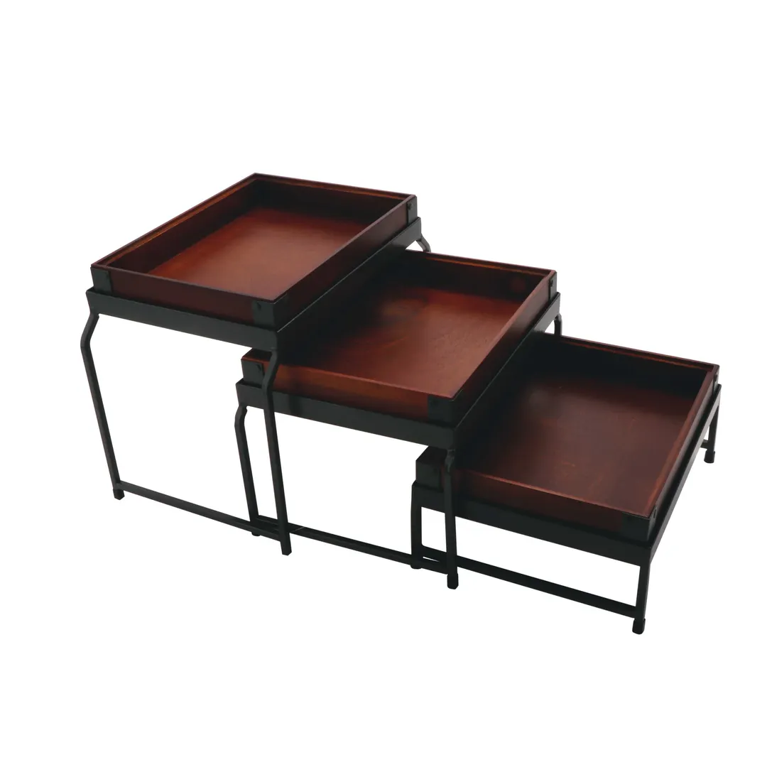 GET IR-735-MG-1292W Stand Set, 3‑Tier, 14"1/8 x 9"3/8 x 11"3/4 In Gunmetal Iron Walnut Boxes - Set