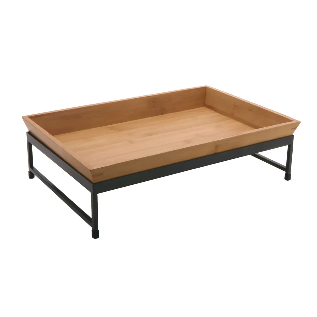 GET IR-736-MG-BAMTRY Stand Set, 2‑Pc, 17‑3/4" L x 11‑7/8" W x 6" H, Grey Stand + Bamboo Tray - Set