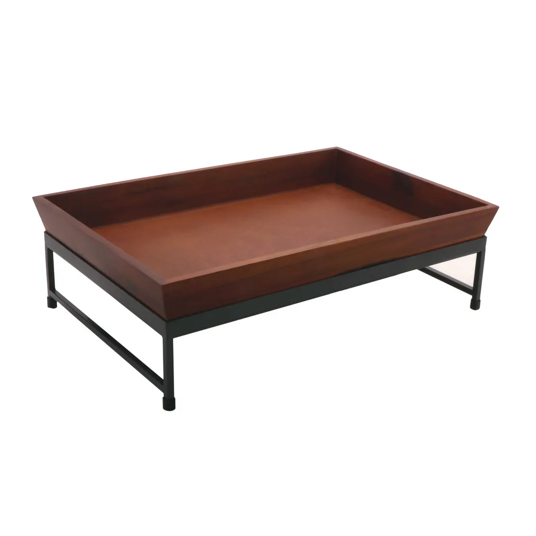 GET IR-736-MG-WB1812W 2-Piece Display Stand, 17.75" x 11-7/8" x 6" Iron Base, Walnut Tray, 8" Tier