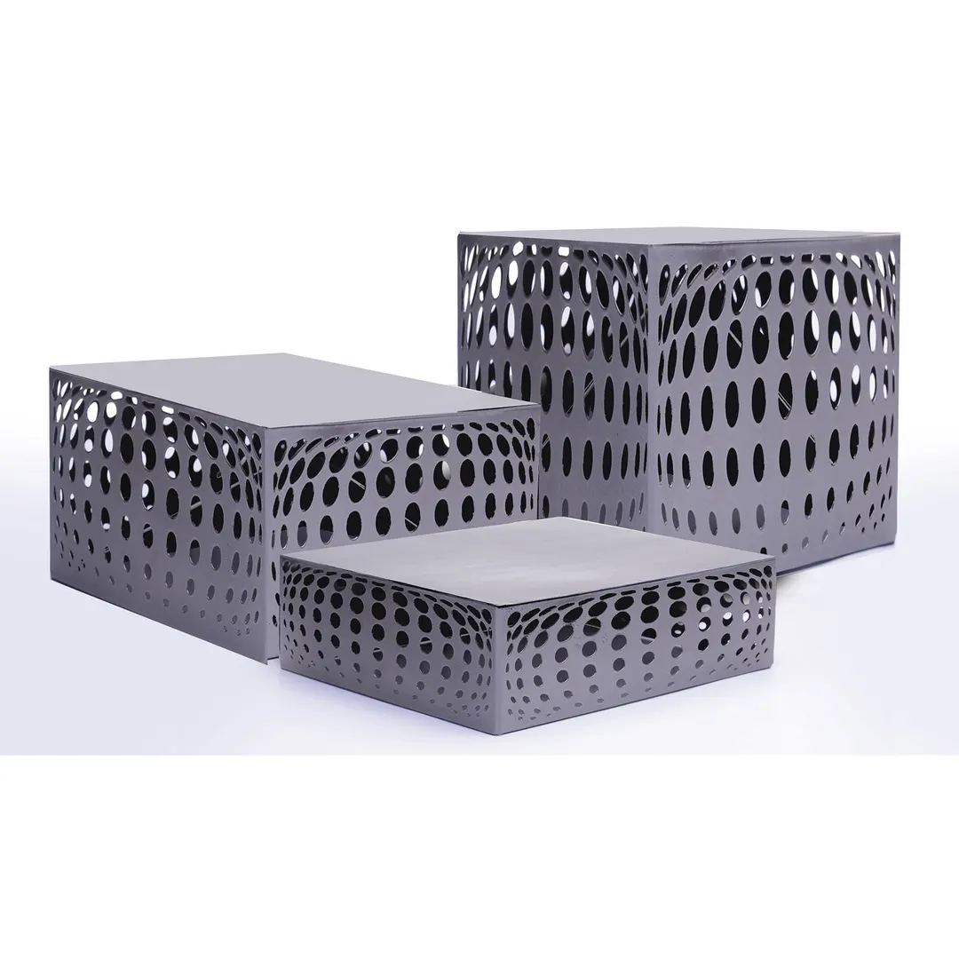 GET IRBLG-02 Riser – 3 Silver Powder‑Coated Metal Rect Risers 12"x10"x3",12"x10"x6",12"x10"x9" - Set