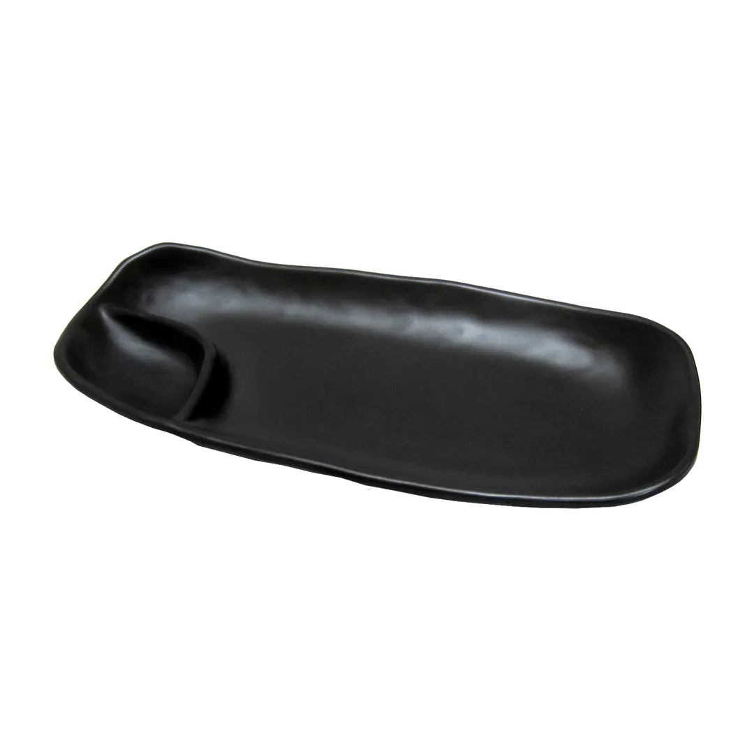 GET JW1055-B 2-Compartment Black Melamine Tray, 10" x 5.5" x 0.875", Dishwasher Safe, BPA Free