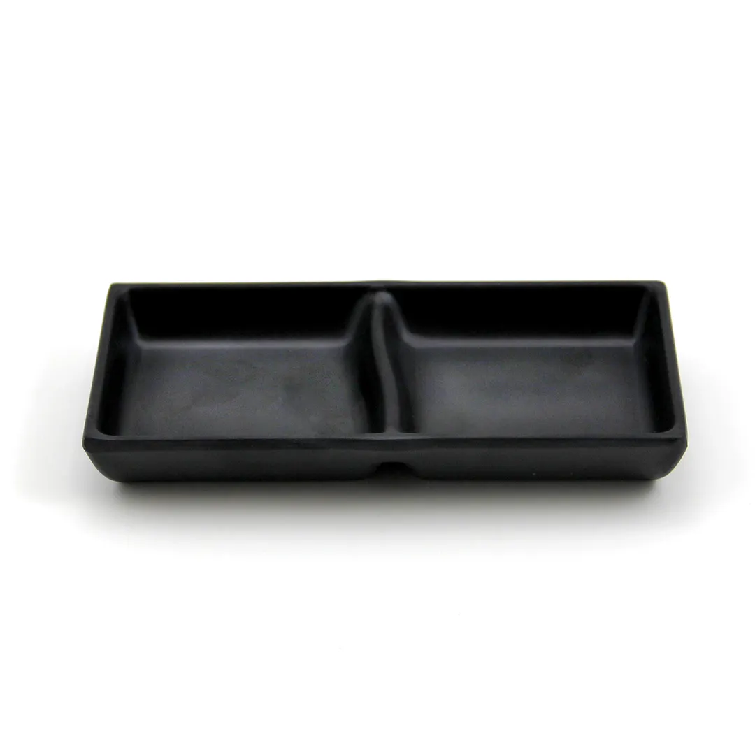 GET JW521-B Sauce Bowl, 4 Oz., 5-7/8"L x 2-7/8"W x 1"H, Rectangular 2‑Compartment Melamine Black