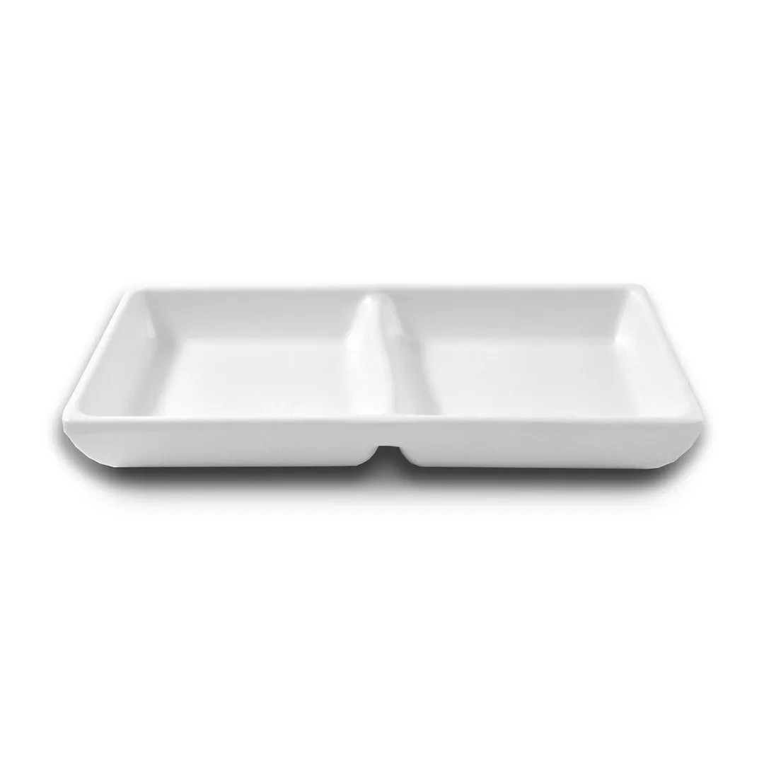 GET JW521-W Elite Sauce Bowl, 4 Oz, 5-7/8"L x 2-7/8"W x 1"H, Melamine White, 2-Compartment