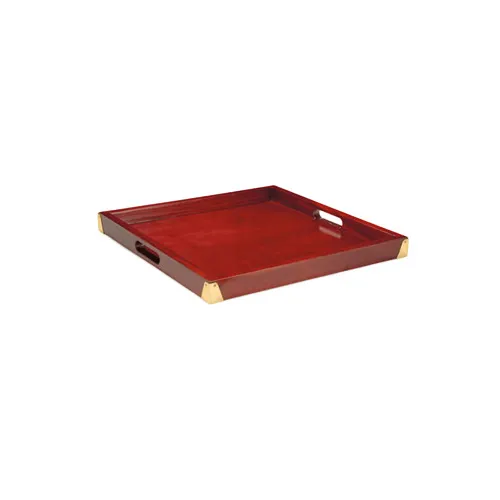 GET LUX-2121-M Luxury Room Service Tray, 21" Square, 2" Deep, Mahogany Hardwood, Brass Reinforcement